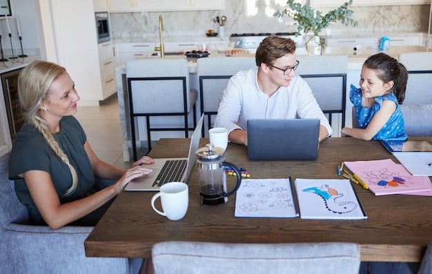 An Australian family sitting around a table at home, discussing their investment plans and options. They have financial charts and documents spread out, showcasing their diversified portfolio strategy. The atmosphere is relaxed and collaborative, emphasizing the importance of family financial planning.
