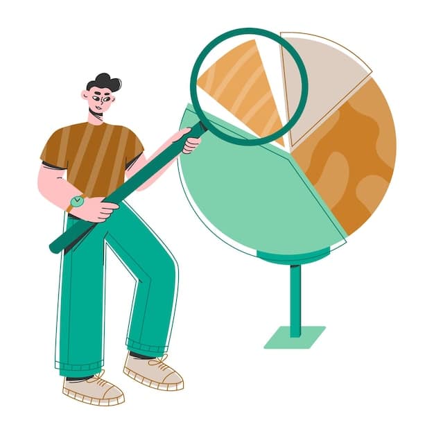 An illustration showing a person holding a magnifying glass over a stock market chart. The image represents careful investment analysis and tax planning.